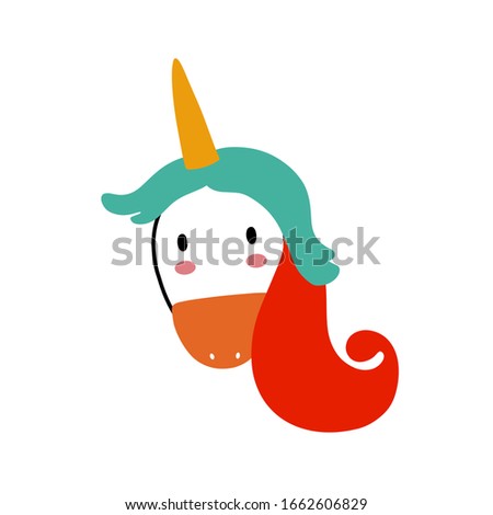 Unicorn character design. Cute cartoon animal vector illustration. Abstract icon for baby posters, art prints, fashion apparel or stickers.