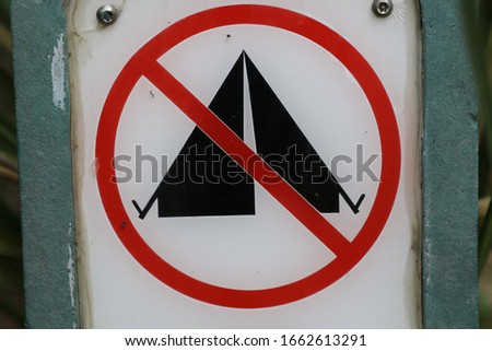 No camping sign for a beach location NSW