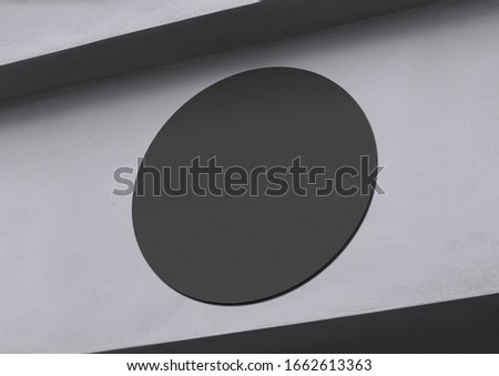 Blank store signage sign design mockup isolated, Clear shop template. Street hanging mounted on the wall. Signboard for logo presentation. Metal cafe restaurant bar plastic badge black white round. 