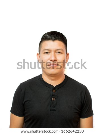Example of passport photography. white background young man model