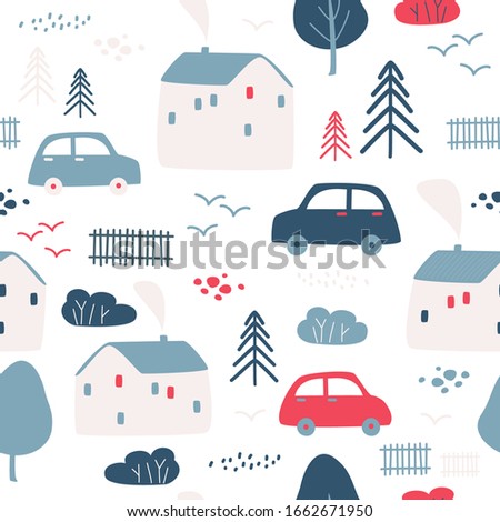 Cute houses seamless pattern. Kids simple background.