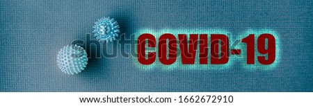 COVID-19 Coronavirus header background. panoramic banner of name text title with Virus blue spheres concept. Royalty-Free Stock Photo #1662672910