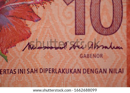 Malaysia currency of Malaysian ringgit banknotes background. Paper money of Ten ringgit notes on etreme closeup. Financial concept.