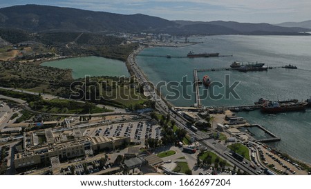 Aerial drone photo of industrial petrochemical refinery in Mediterranean destination port