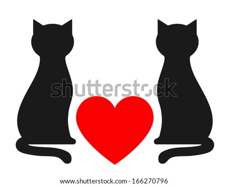 background with two cats and red heart