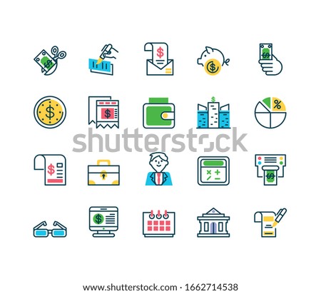 wallet and Tax day icons set over white background, half color style, vector illustration
