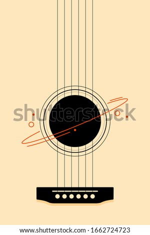 Music poster design template background decorative with guitar vintage retro style. Graphic design element can be used for backdrop, banner, brochure, leaflet, publication, vector illustration