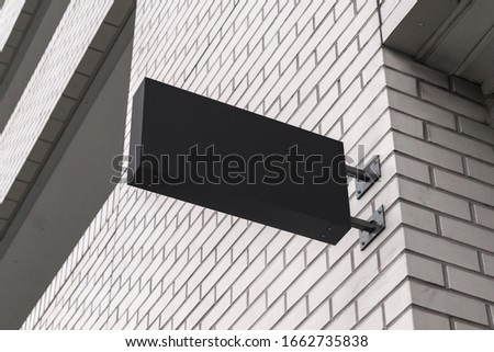 Blank store signage sign design mockup isolated, Clear shop template. Street hanging mounted on the wall. Signboard for logo presentation. Metal cafe restaurant bar plastic badge black white. 
