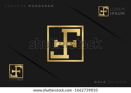 Gold Monogram Initials Uppercase Letter f logo design vector