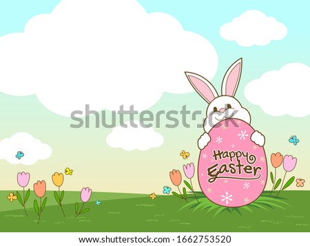 Happy Easter banner with Rabbit and Easter eggs illustration vector