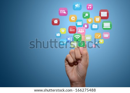 Businessman touching social network icon