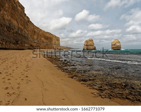 Stunning coastline walk on the sand at Gibsons Steps beach,  Great Ocean Road,  Port Campbell National Park.