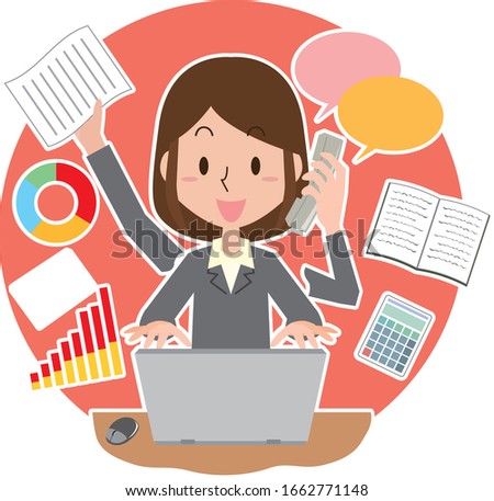 Illustration of a female office worker doing office work