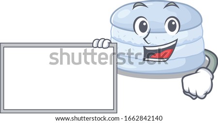 cartoon character of blueberry macaron design concept bring a board