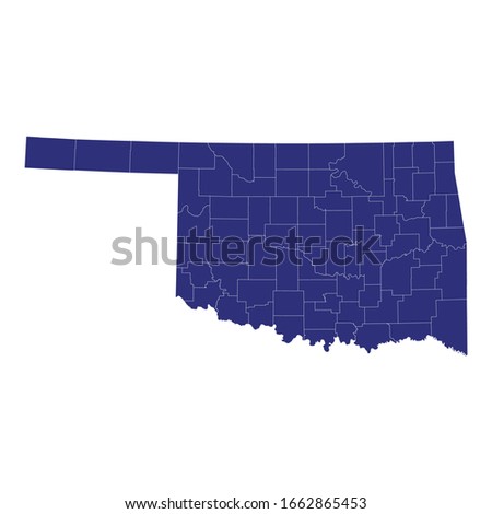 High Quality map of Oklahoma is a state of United States of America with borders of the counties