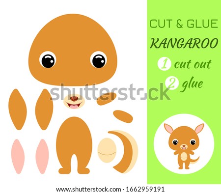 Cut and glue baby kangaroo. Color paper application game. Educational paper game for preschool children. Cartoon character. Flat vector stock illustration.