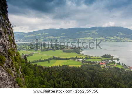 Mondsee and Attersee, view from Drachenwand  via ferrata, Hallstatt region, Austria
