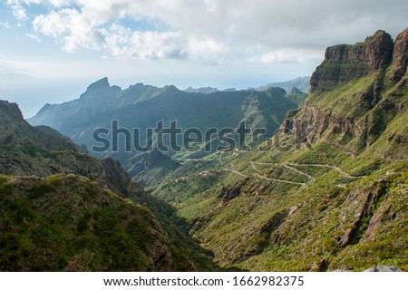 Mirador de Masca. The view of the Masca gorge. View from a high point on the mountain gorge. Royalty-Free Stock Photo #1662982375