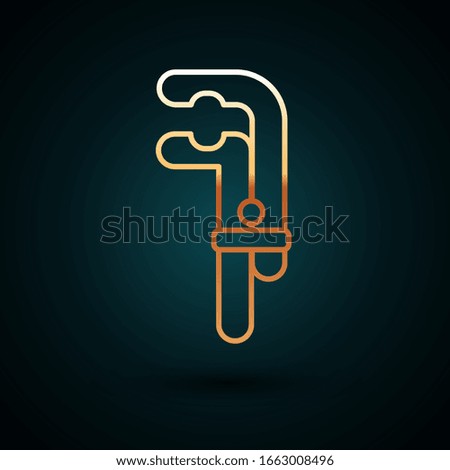 Gold line Clamp tool icon isolated on dark blue background. Locksmith tool.  Vector Illustration