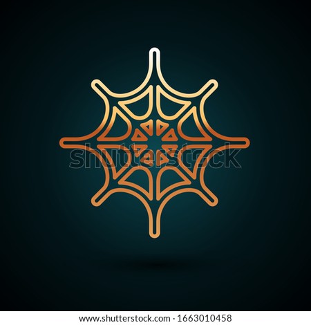 Gold line Spider web icon isolated on dark blue background. Cobweb sign. Happy Halloween party.  Vector Illustration