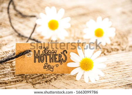 Label With Calligraphy Happy Mothers Day. Daisy Blossoms