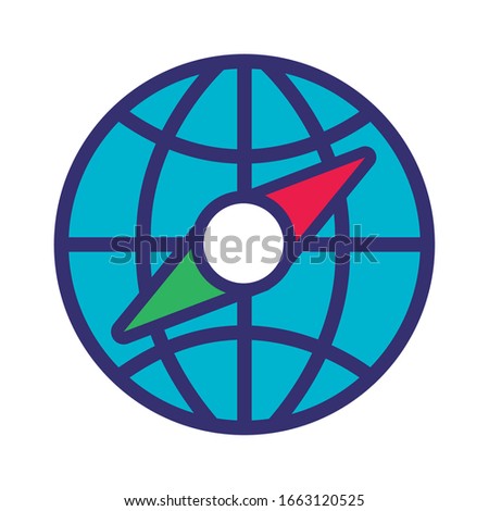 sphere planet with arrow compass line and fill style icon vector illustration design