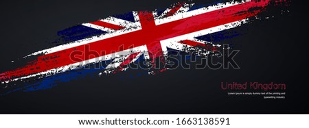 Grunge brush of United Kingdom flag on shiny black background. Classic glitter sparkle brush paint vector illustration.