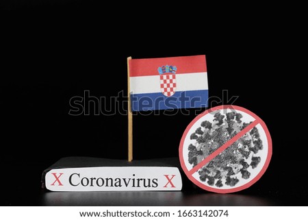 Flag of Croatia with cell of Covid-19 type which is of a group of RNA viruses. Pandemic disease on the same basis as the flu. Croatia is another country where the number of infected people increases.