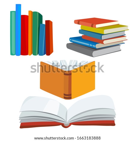 set of various books, stack of books, open book.vector illustration