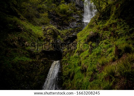 pictures of natural mountain landscapes with waterfalls, flowers, trees, leaves, greenery, twigs, chairs, tables.