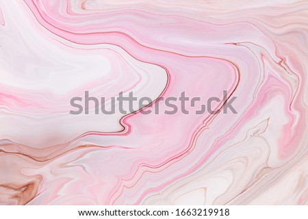 Fluid art texture. Abstract backdrop with swirling paint effect. Liquid acrylic artwork that flows and splashes. Mixed paints for interior poster. Pink, brown and white overflowing colors Royalty-Free Stock Photo #1663219918