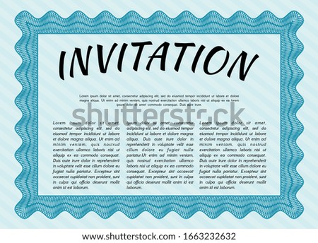 Light blue Formal invitation. Vector illustration. Printer friendly. Money Pattern. 