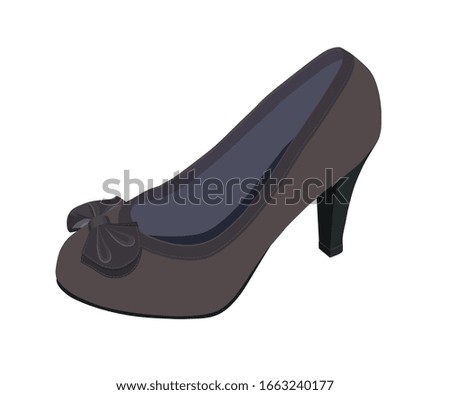 One brown female shoe with a bow on the front, with a heel. Separately on a white background.