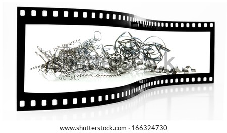 Metal Swarf film strip isolated on white background