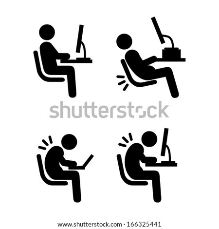 People icons: a variety of common accidents. Fall, trip, slip, hit head, back strain, back ache, electric shock, machinery. Royalty-Free Stock Photo #166325441