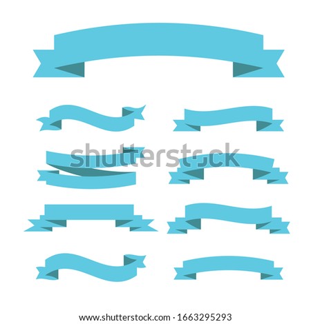 Light blue ribbon banners set. Vector illustration