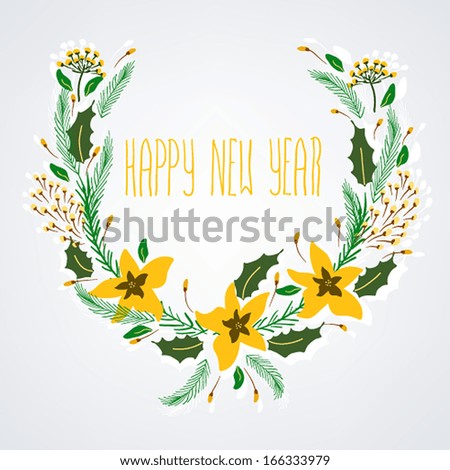 Merry Christmas and Happy New Year Card. Christmas Wreath