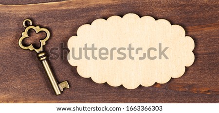 Key to success concept with blank label. Web banner with copy space.