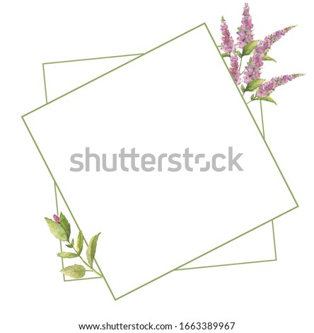 Frame of handmade watercolor flowers on a white background. Use for menus, invitations, menus, weddings