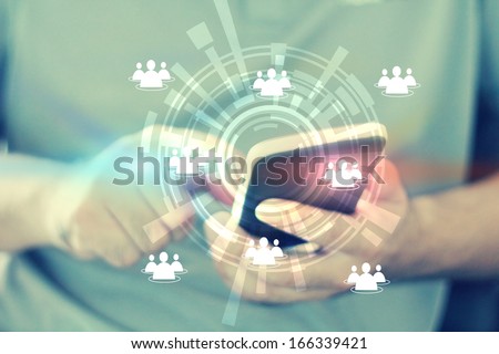 hand touch social media,social network concept  Royalty-Free Stock Photo #166339421