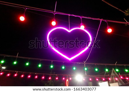 Night light pictures Heart shaped At the temple fair in Thailand