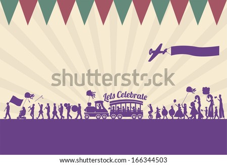 Silhouette of people parade, vector Royalty-Free Stock Photo #166344503