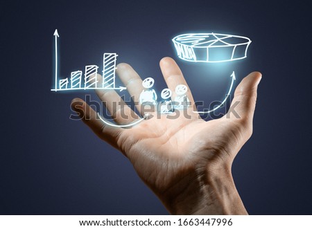Business man with visualization chart illustration. Marketing concept.