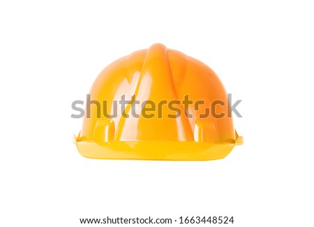 Orange building safety helmet hard hat isolated on white. Front view. Royalty-Free Stock Photo #1663448524