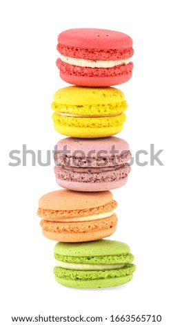 Tasty colorful macaroon isolated on a white background. Cake macaron. Sweet and colorful dessert.