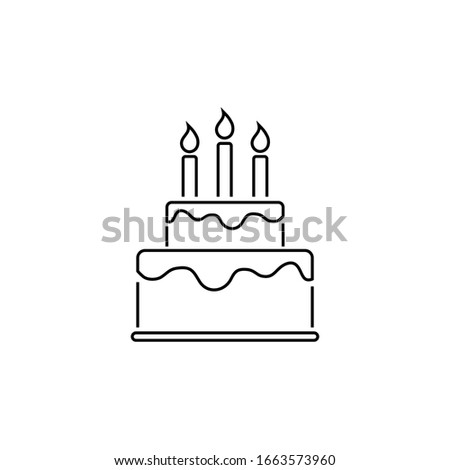 Happy Birthday and Cake Line Icon. Vector