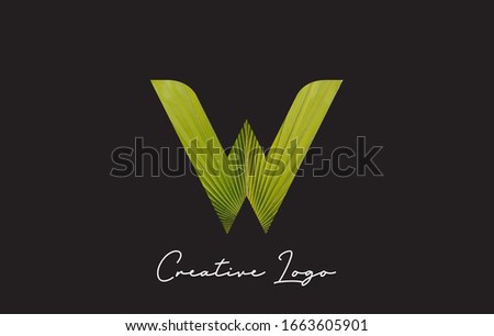 W Letter Logo with Palm Tree Leaf Pattern Design Vector Illustration.