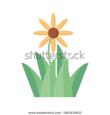 beautiful flower and grass icon over white background, flat detail style, vector illustration