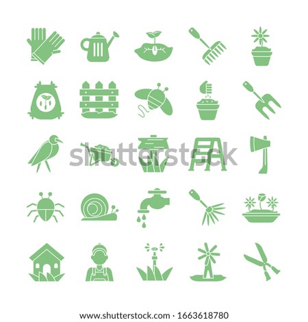 flowers and gardening icons set over white background, silhouette style icon, vector illustration