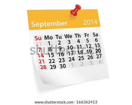 Monthly calendar for New Year 2014. September.